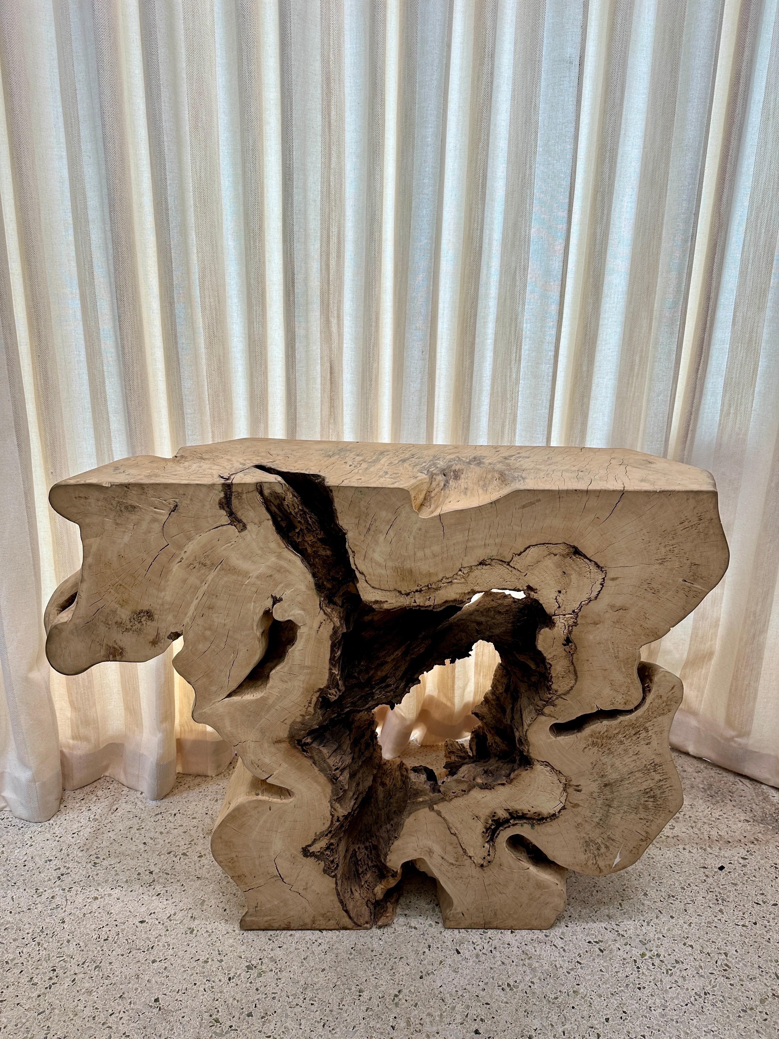Table console rustique en tronc d'arbre organique en vente 4