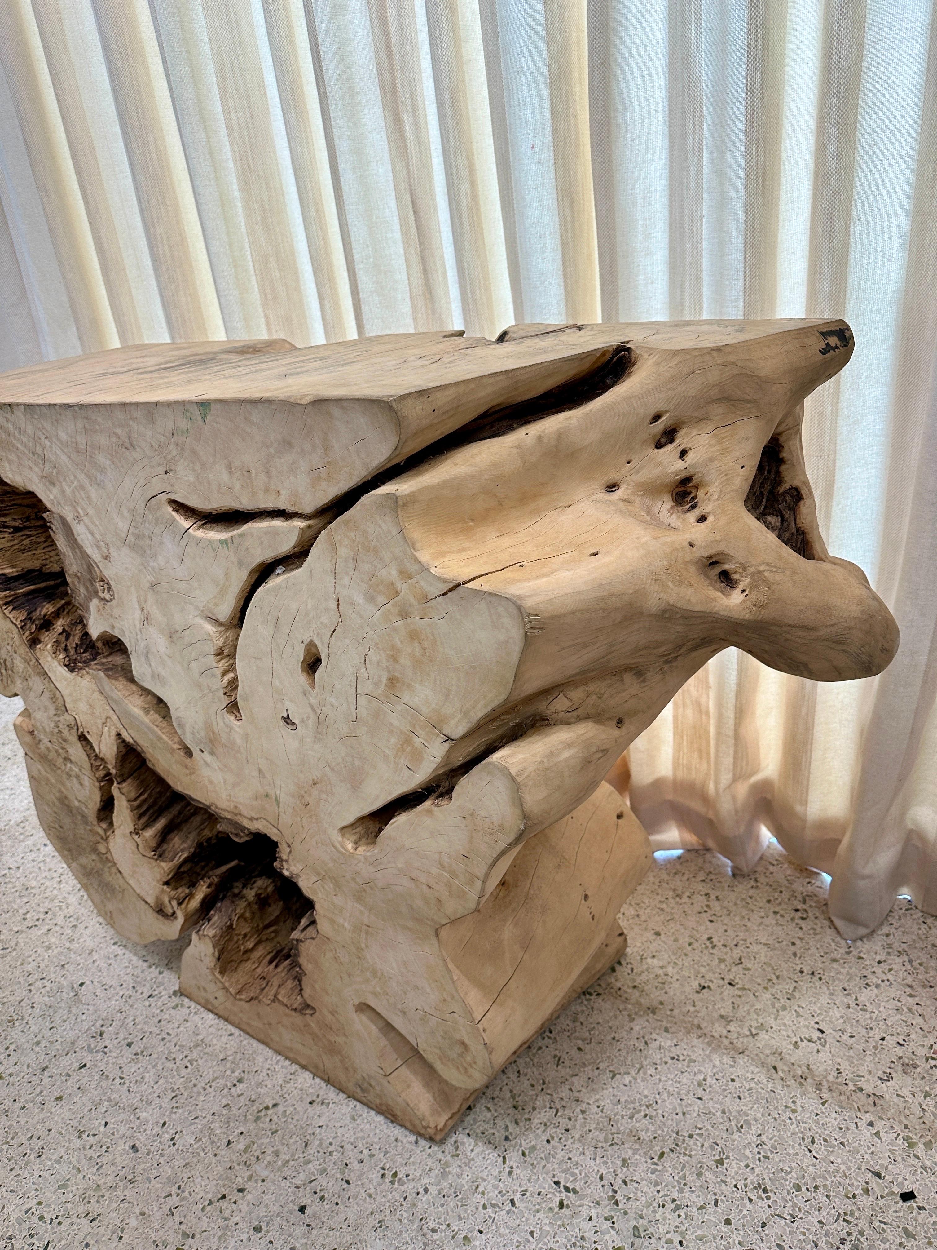 Organic Modern Rustic Tree Trunk Organic Wood Console Table For Sale