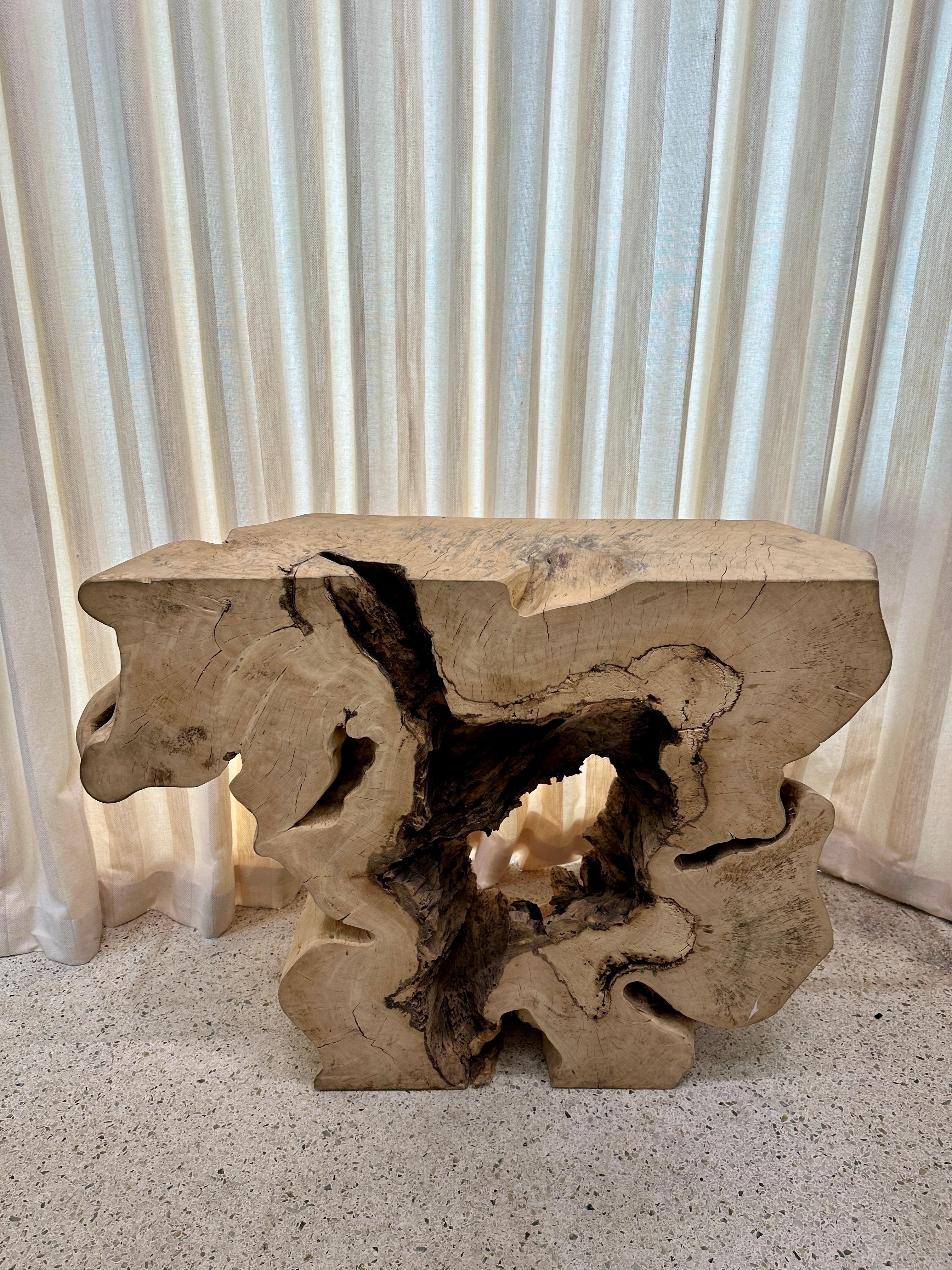 Asian Rustic Tree Trunk Organic Wood Console Table For Sale