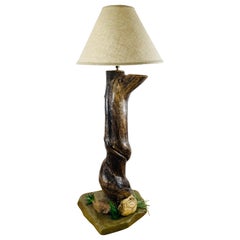 Vintage Rustic Tree trunk Shaped Table Lamp in Organic Modern Design Made of Maple Wood