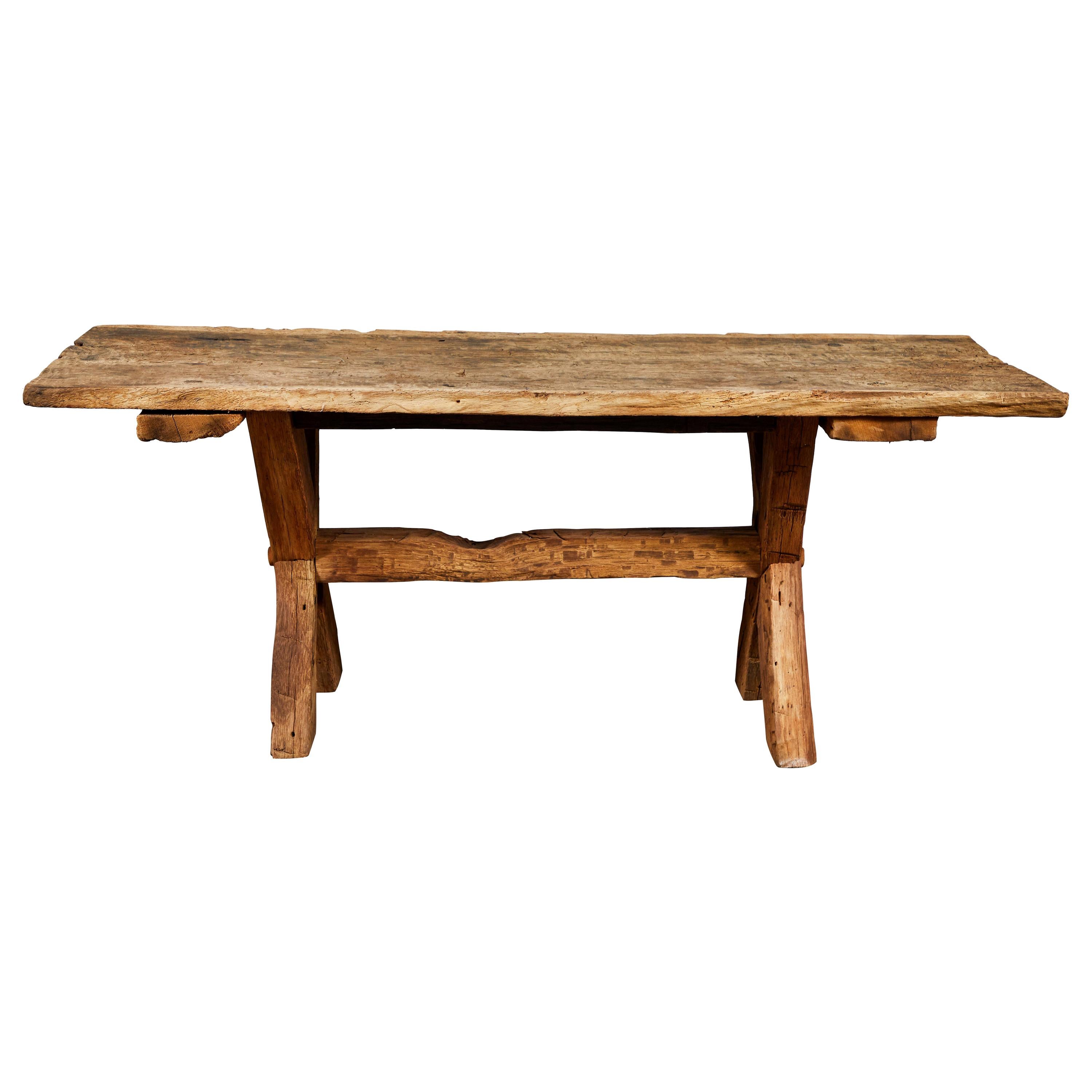 Rustic Trestle Base Console Table at 1stdibs