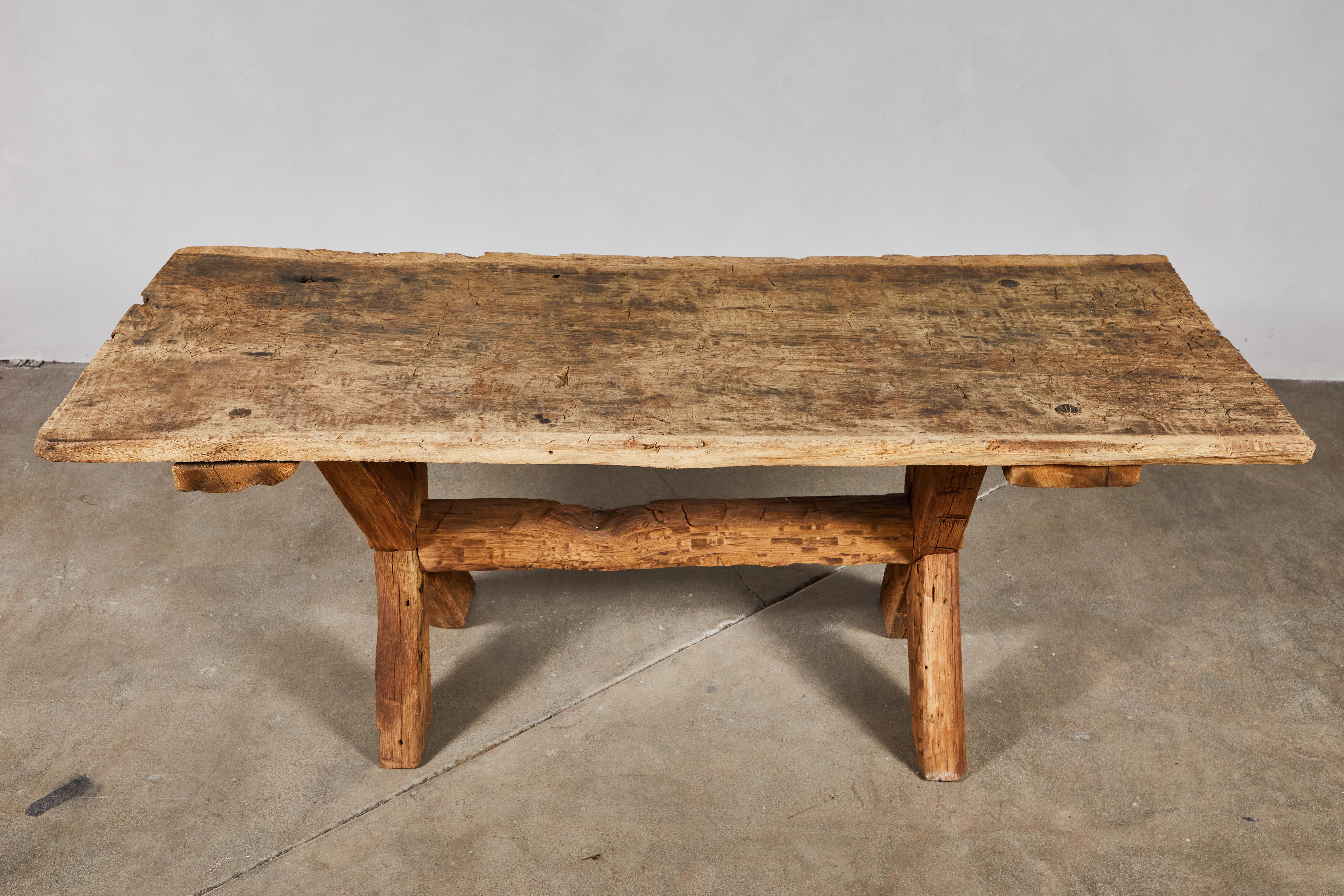 20th Century Rustic Trestle Base Console Table