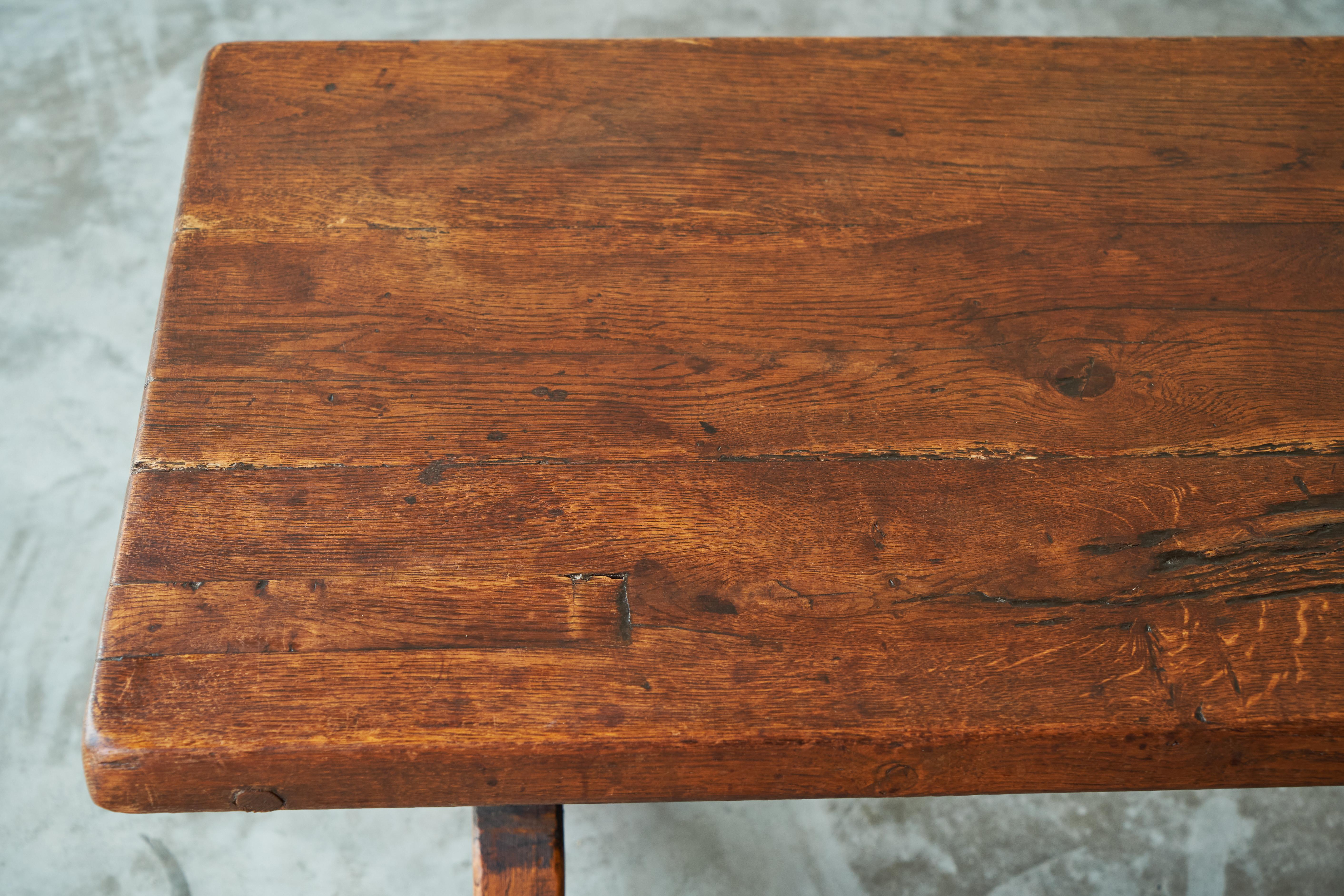 Hand-Crafted Rustic Trestle Coffee Table in Solid Oak Late 19th Century For Sale