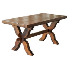 Antique Rustic Trestle Coffee Table in Solid Oak Late 19th Century