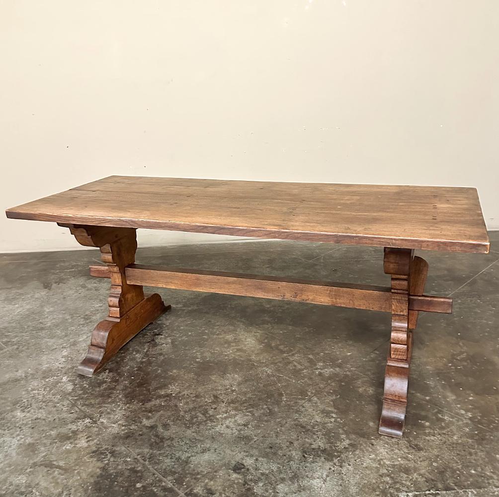 Hand-Crafted Rustic Trestle Dining Table For Sale