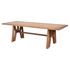 Table à manger rustique à tréteaux en pin vieilli