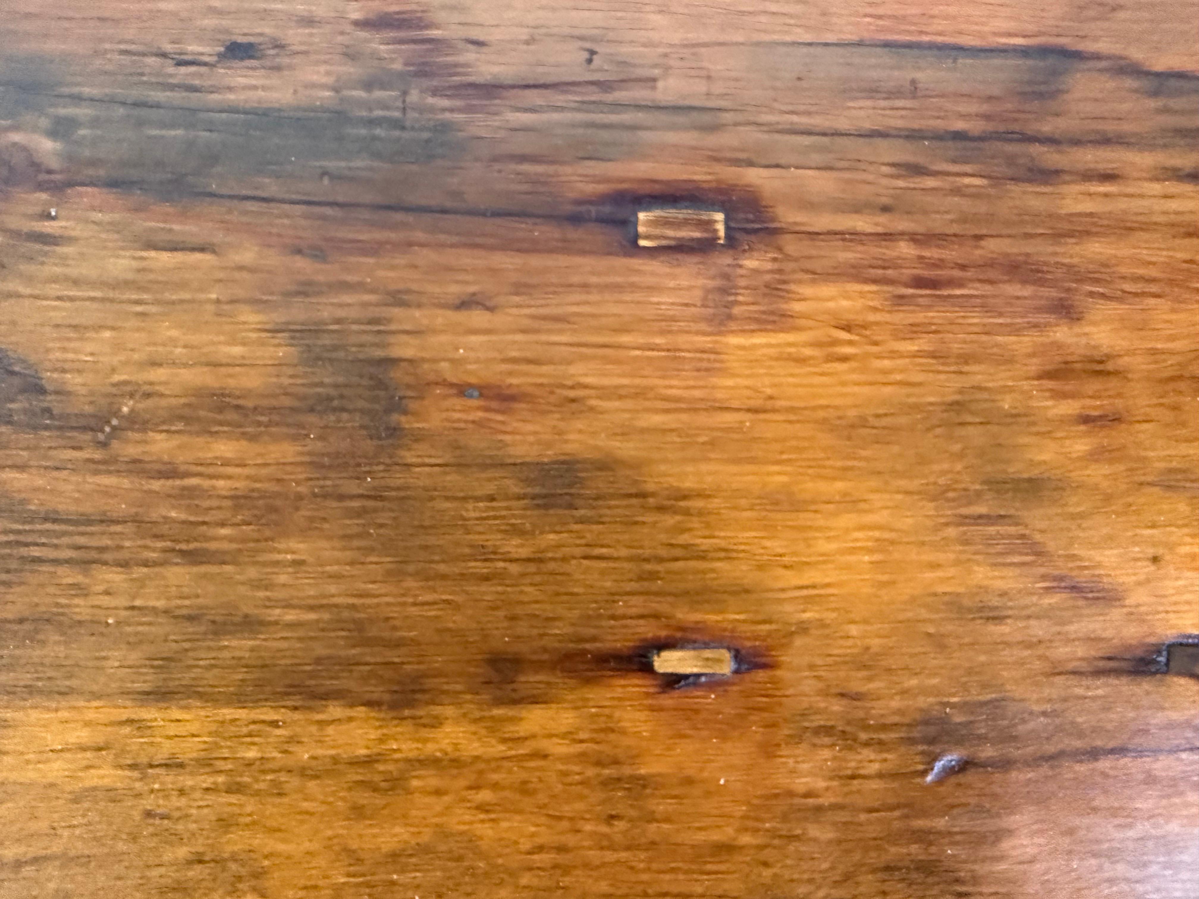Iron Rustic Trestle Dining Table with Handcrafted Plank Top, Mid-20th Century For Sale