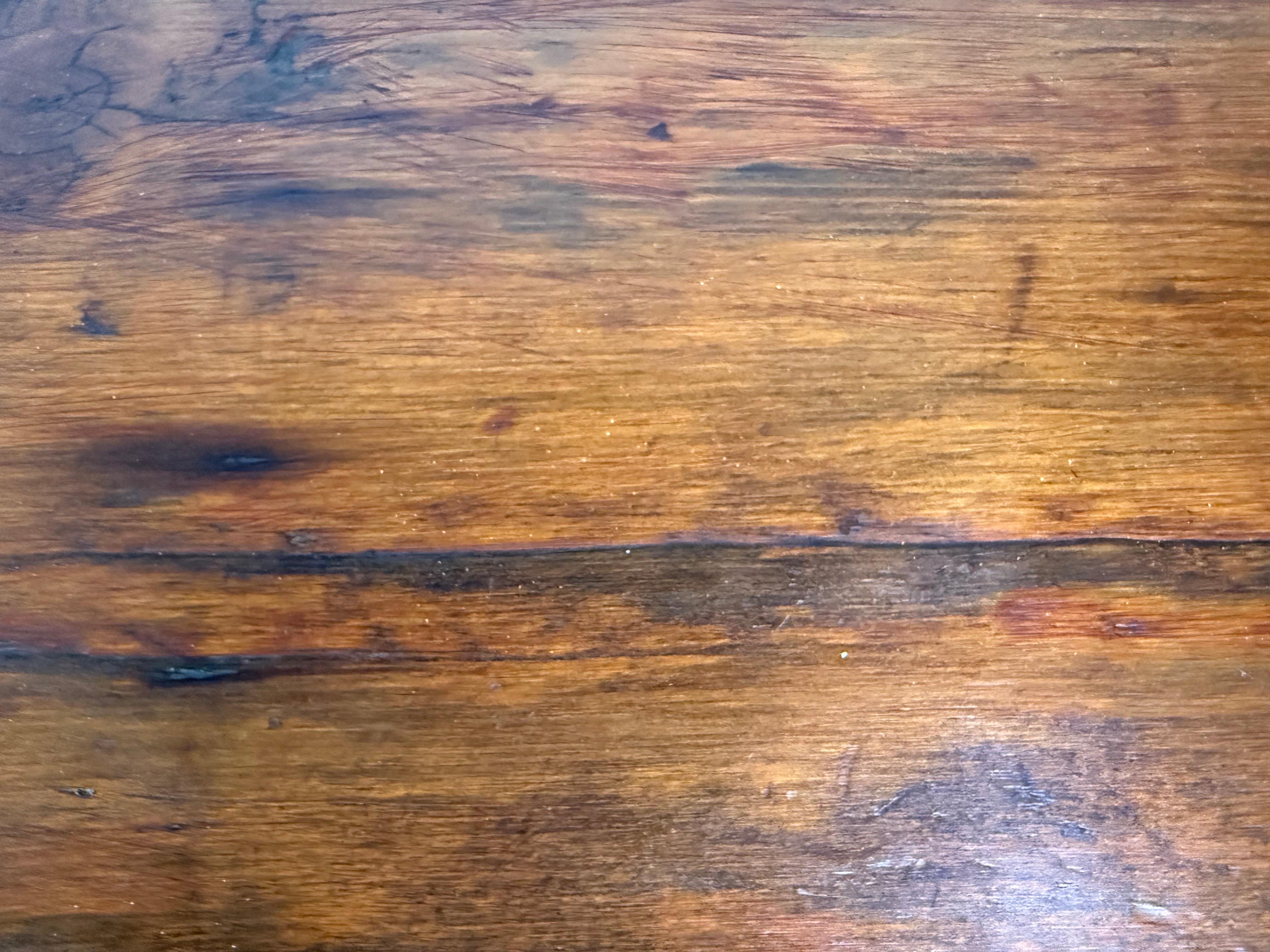 Rustic Trestle Dining Table with Handcrafted Plank Top, Mid-20th Century For Sale 1