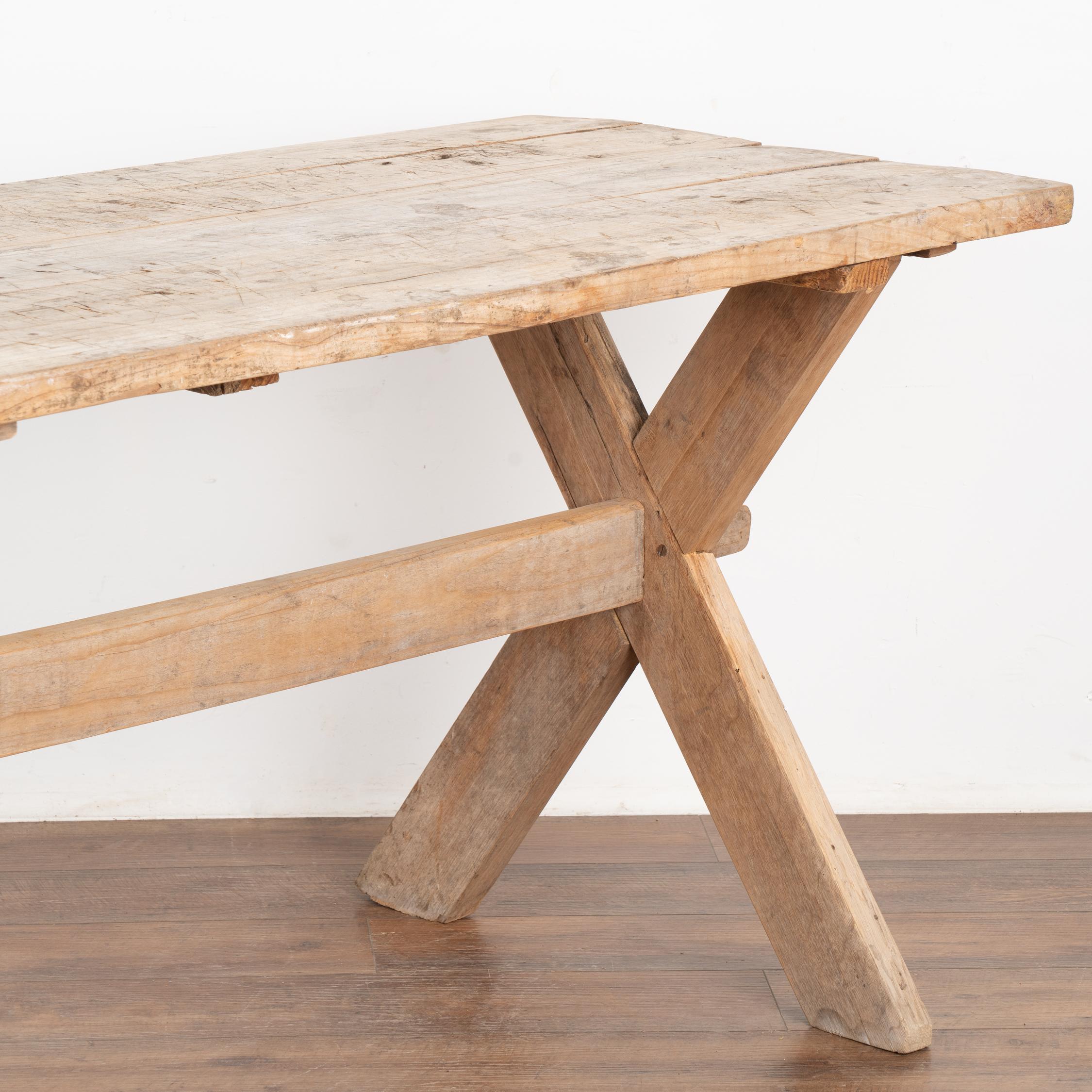 Rustic Trestle X Base Farm Table, Hungary circa 1860-80 In Good Condition In Round Top, TX