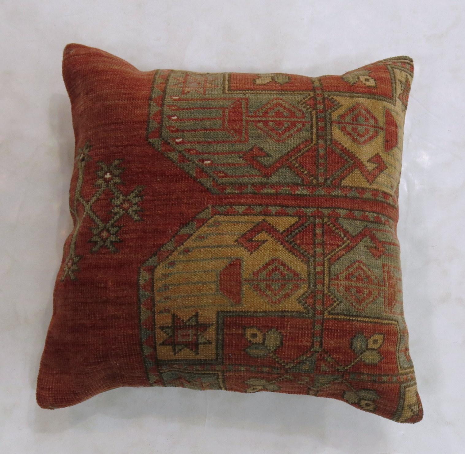 Rustic Tribal Afghan Antique Wool Square Rug Pillow In Good Condition In New York, NY