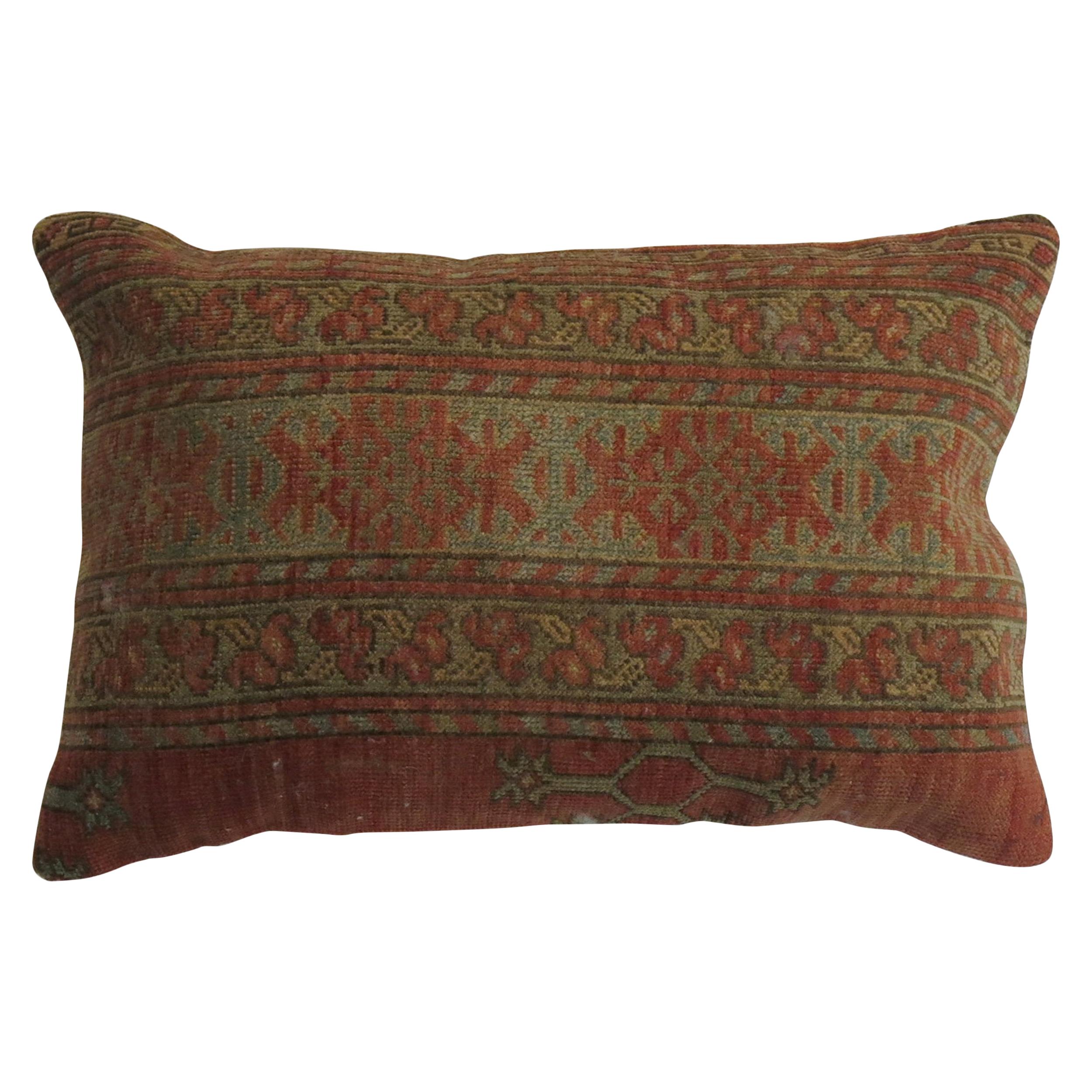 Rustic Tribal Afghan Antique Wool Bolster Size Rug Pillow For Sale