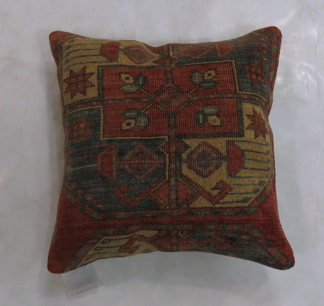 Rustic Tribal Afghan Antique Wool Square Rug Pillow In Good Condition In New York, NY