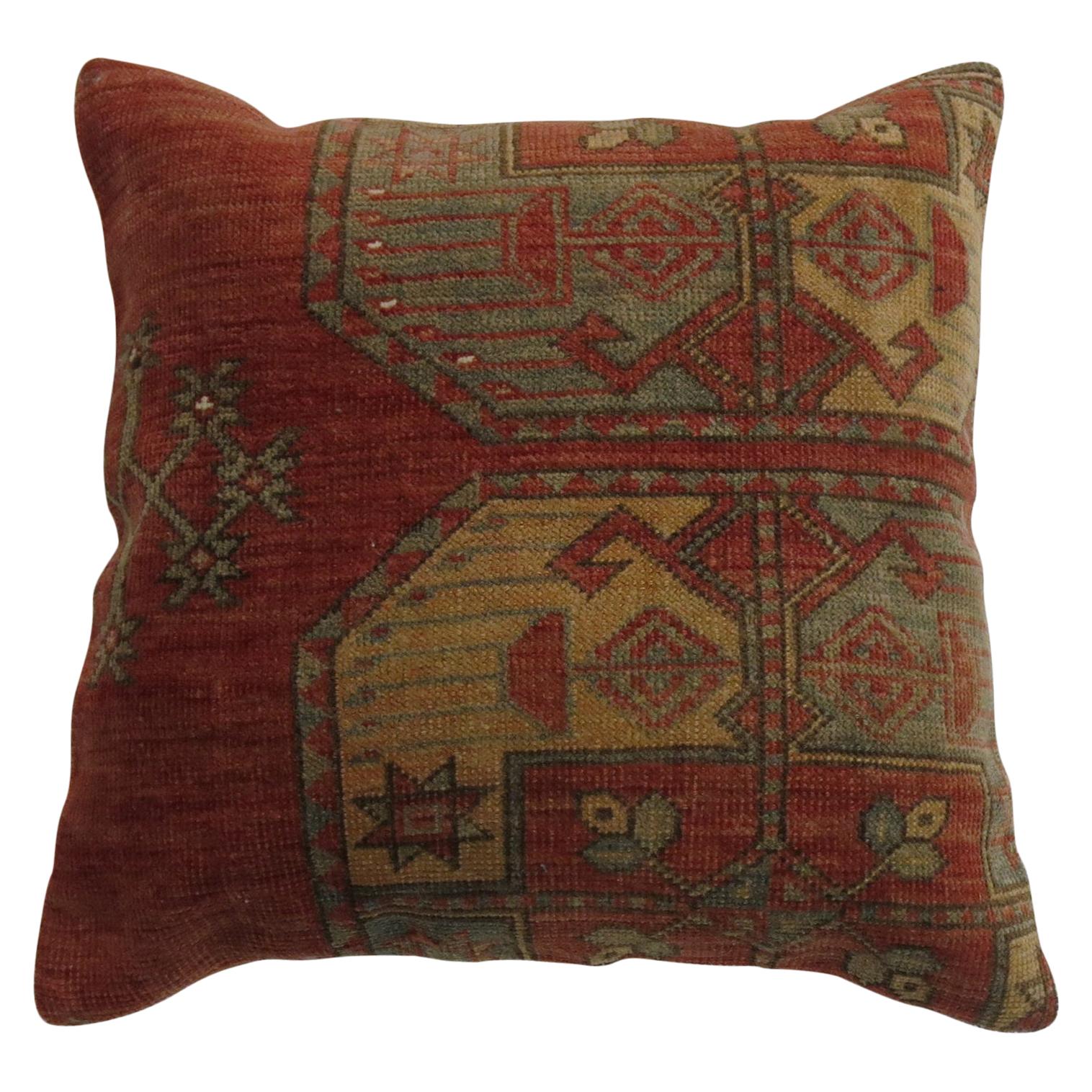 Rustic Tribal Afghan Antique Wool Square Rug Pillow