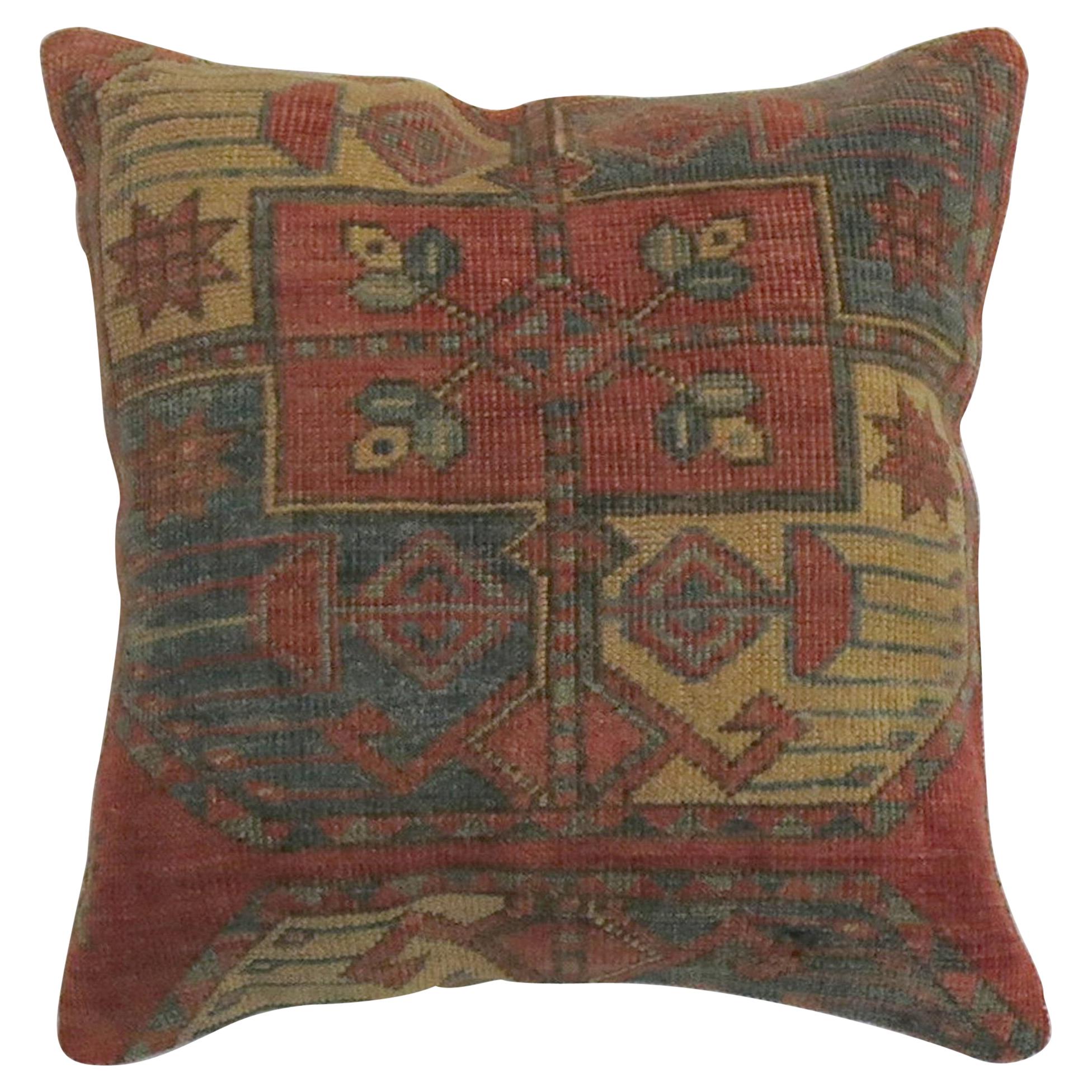 Rustic Tribal Afghan Antique Wool Square Rug Pillow