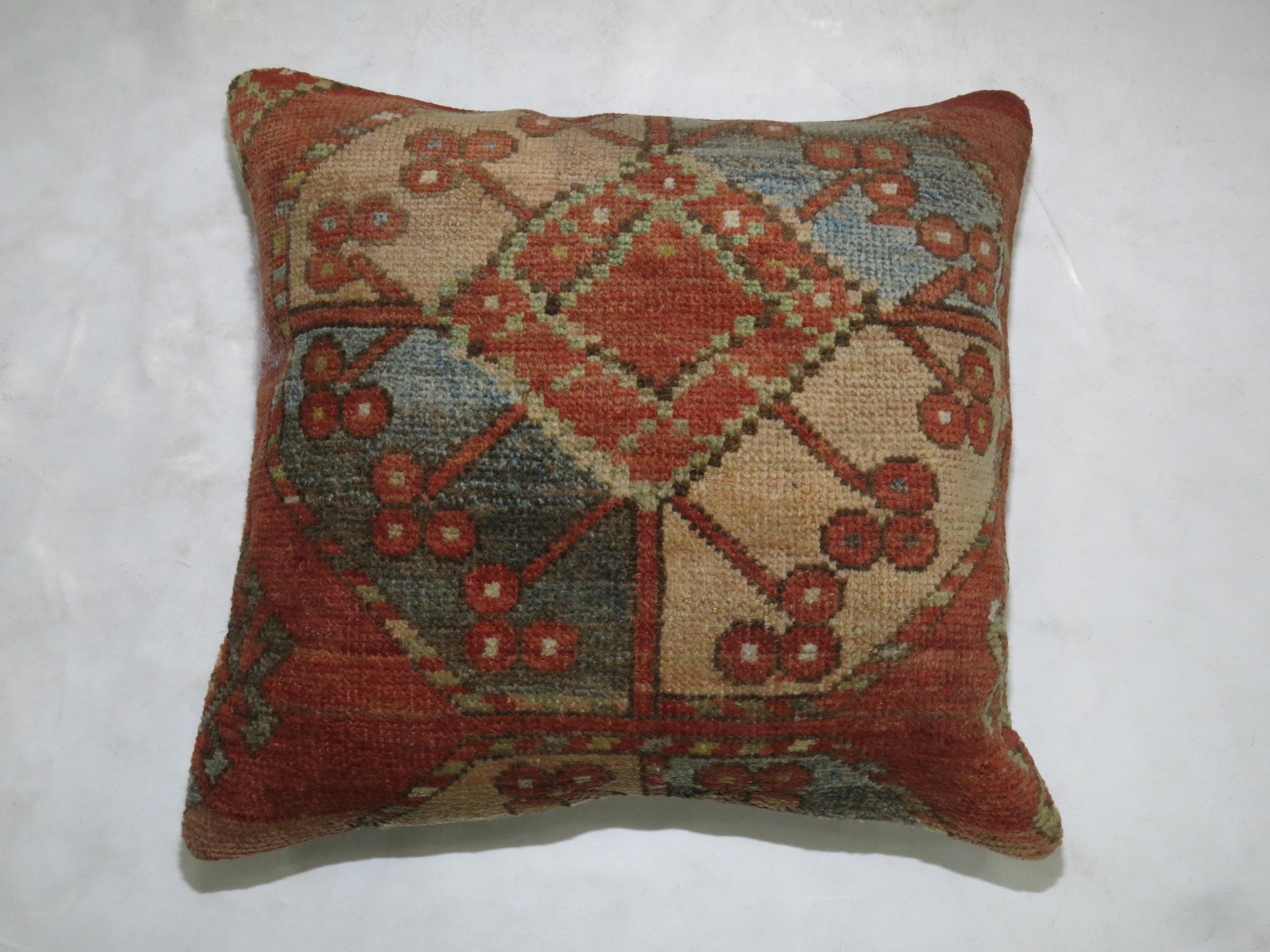 Pillow made from a 19th-century antique Ersari rug with cotton back and zipper closure.

Measures: 16'' x 18''.