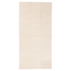 Rustic Tribal Kilim, Caspian Sea Neutral Ivory Wool, Large Open-Field Rug c 1940