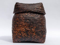Rustic Tribal Storage Basket with Lid from the Tamang of Nepal, Mid-20th Century