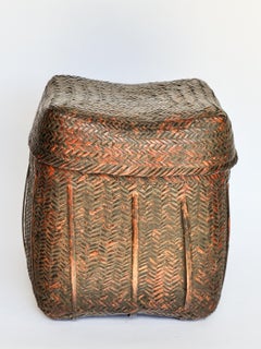 Rustic Tribal Storage Basket with Lid from the Tamang of Nepal, Mid-20th Century