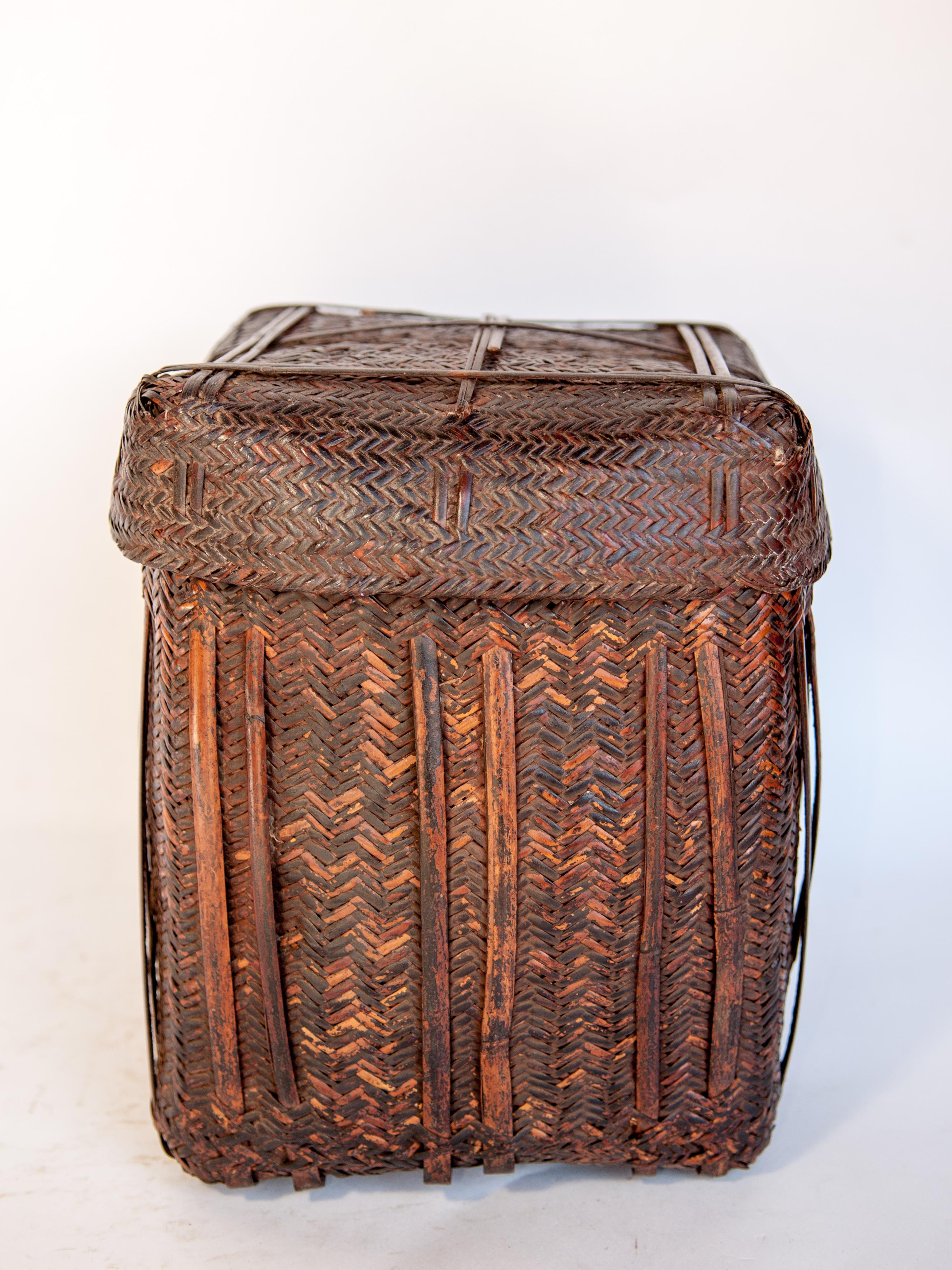 Hand-Crafted Rustic Tribal Storage Basket with Lid from the Tamang of Nepal, Mid-20th Century