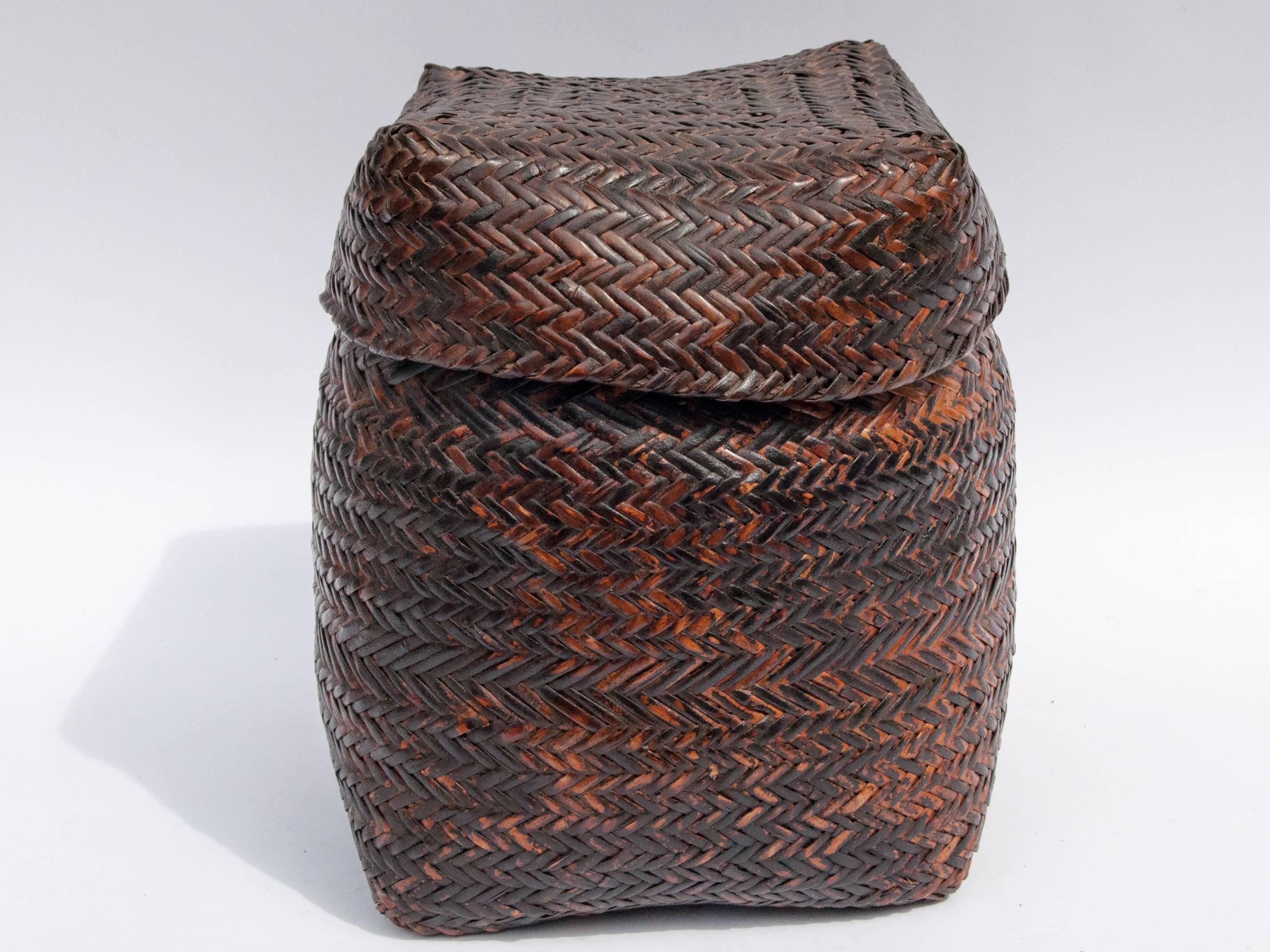 Rustic Tribal Storage Basket with Lid from the Tamang of Nepal, Mid-20th Century 1
