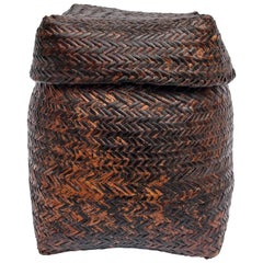 Rustic Tribal Storage Basket with Lid from the Tamang of Nepal, Mid-20th Century