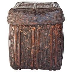 Rustic Tribal Storage Basket with Lid from the Tamang of Nepal, Mid-20th Century