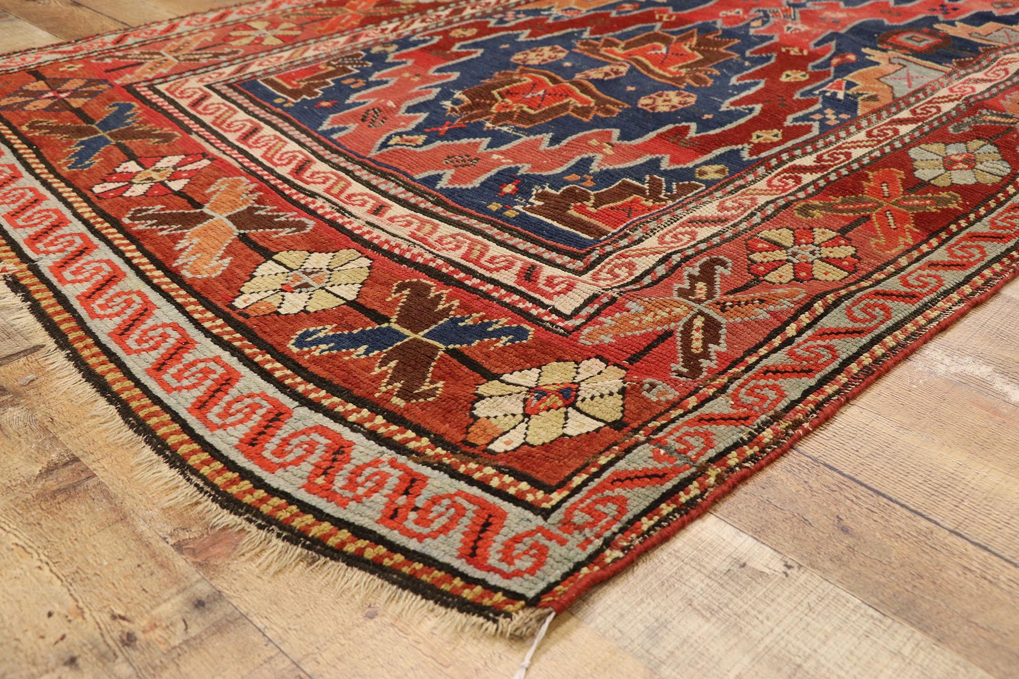 Late 19th Century Antique Russian Caucasian Kazak Rug For Sale 3