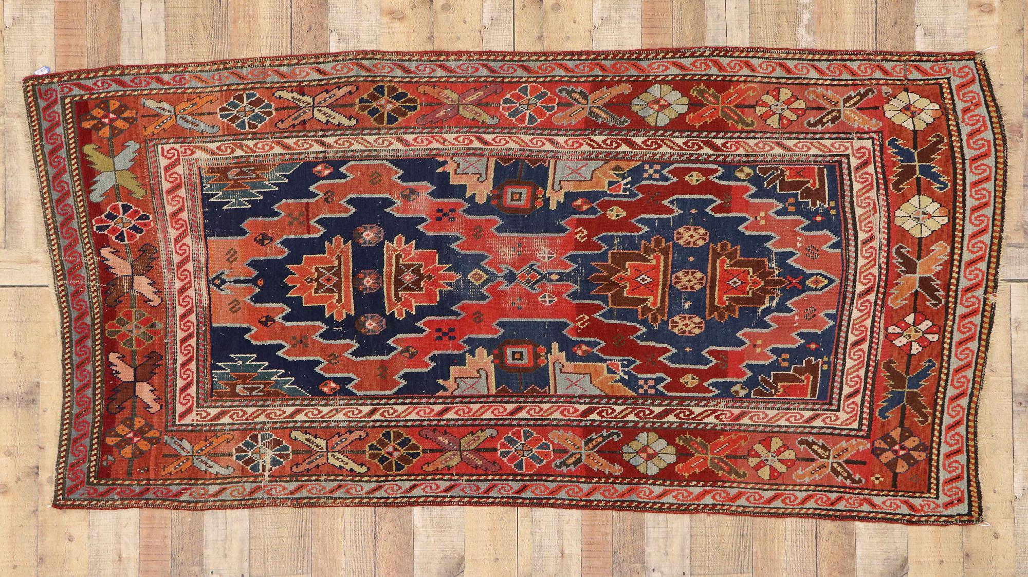 Late 19th Century Antique Russian Caucasian Kazak Rug For Sale 5