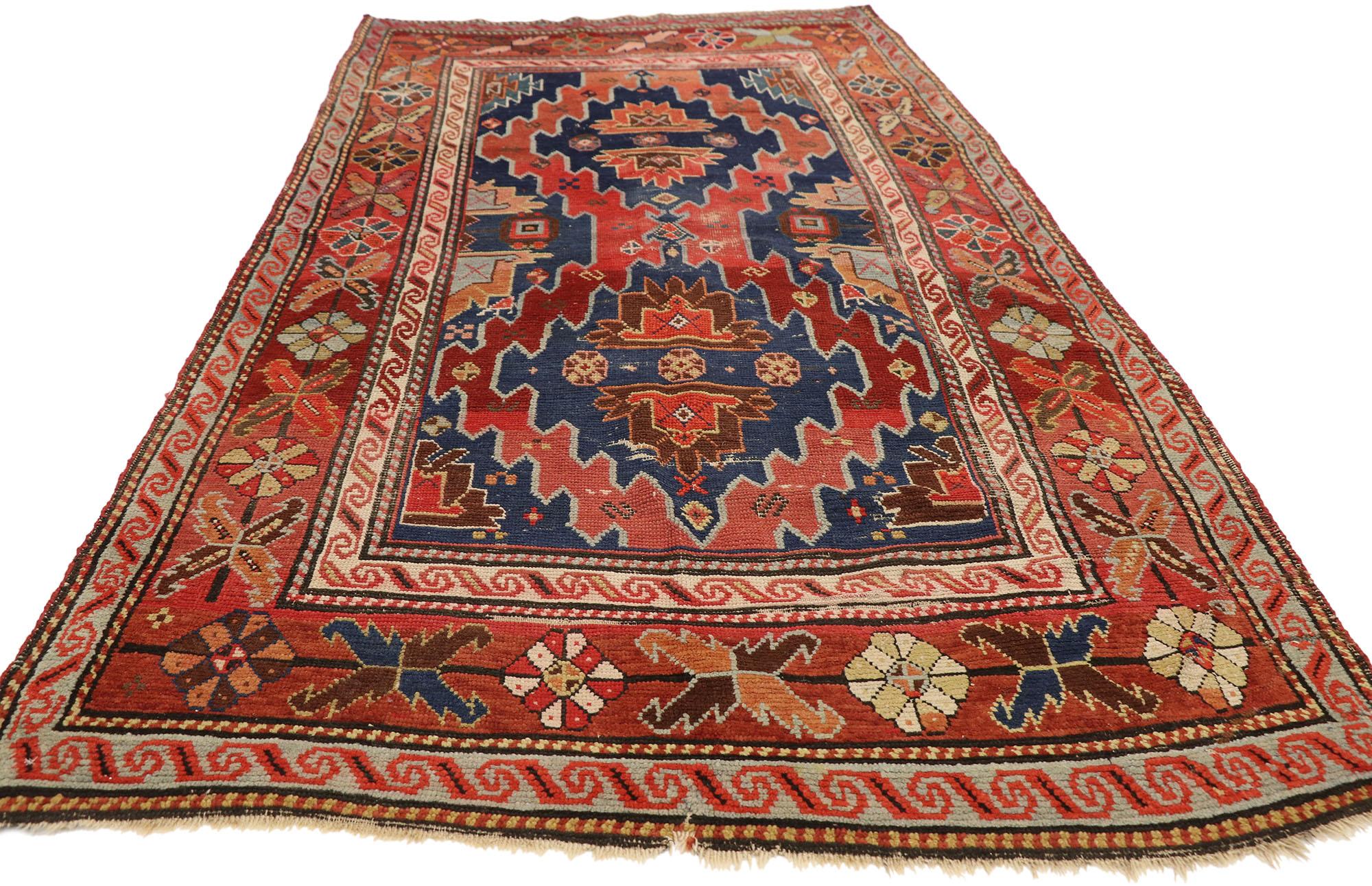 Hand-Knotted Late 19th Century Antique Russian Caucasian Kazak Rug For Sale