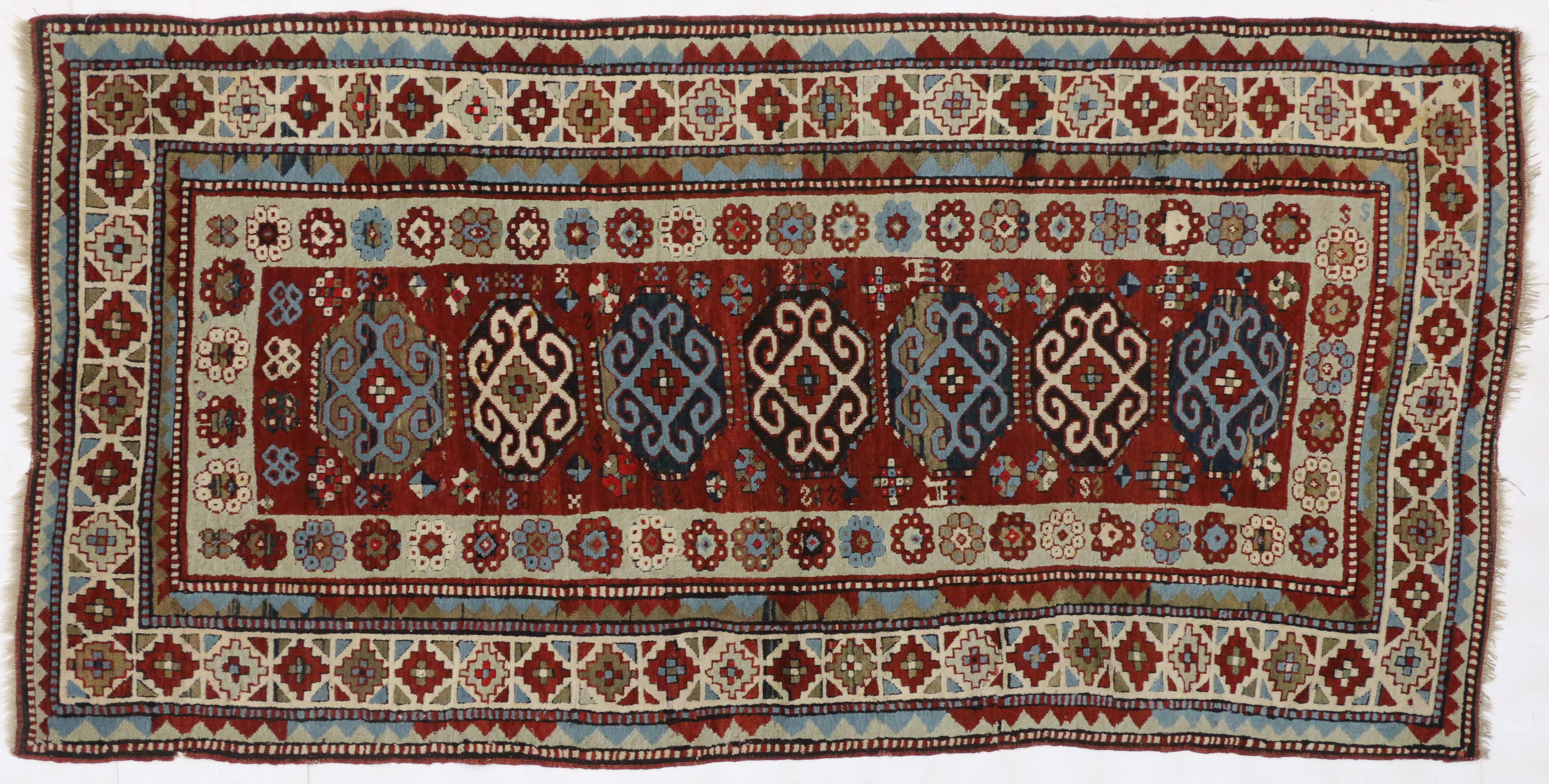 Rustic Tribal Style Antique Caucasian Kazak Rug, Wide Hallway Runner In Good Condition In Dallas, TX