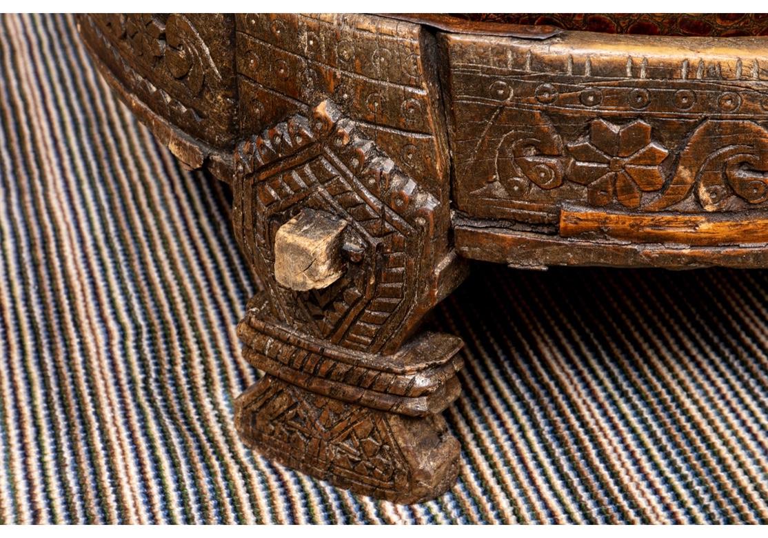 Rustic Tribal Style Leather & Wood Ottoman 2