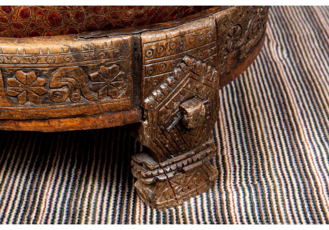 Rustic Tribal Style Leather & Wood Ottoman 3