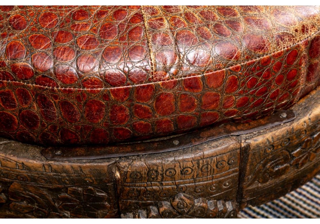 leather and wood ottoman