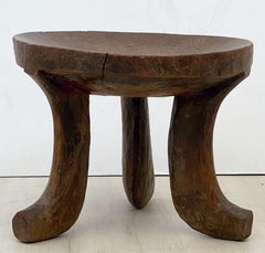Rustic Tribal Wooden Three-Leg Round Stool or Table