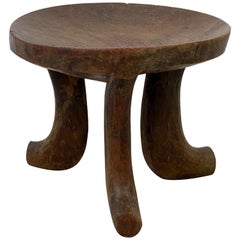 Rustic Tribal Wooden Three-Leg Round Stool or Table