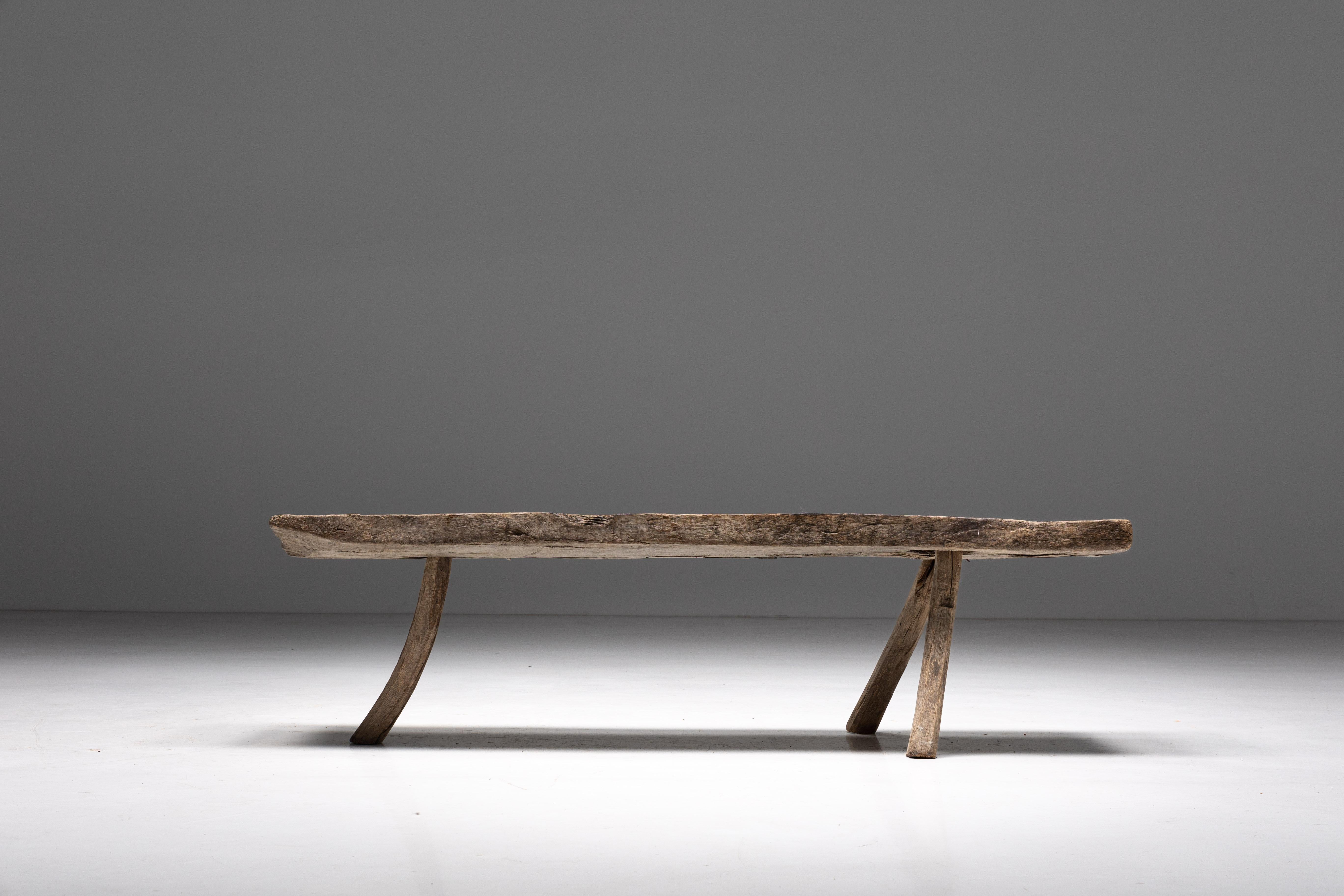 Wood Rustic Tripod Bench, France, 19th Century For Sale