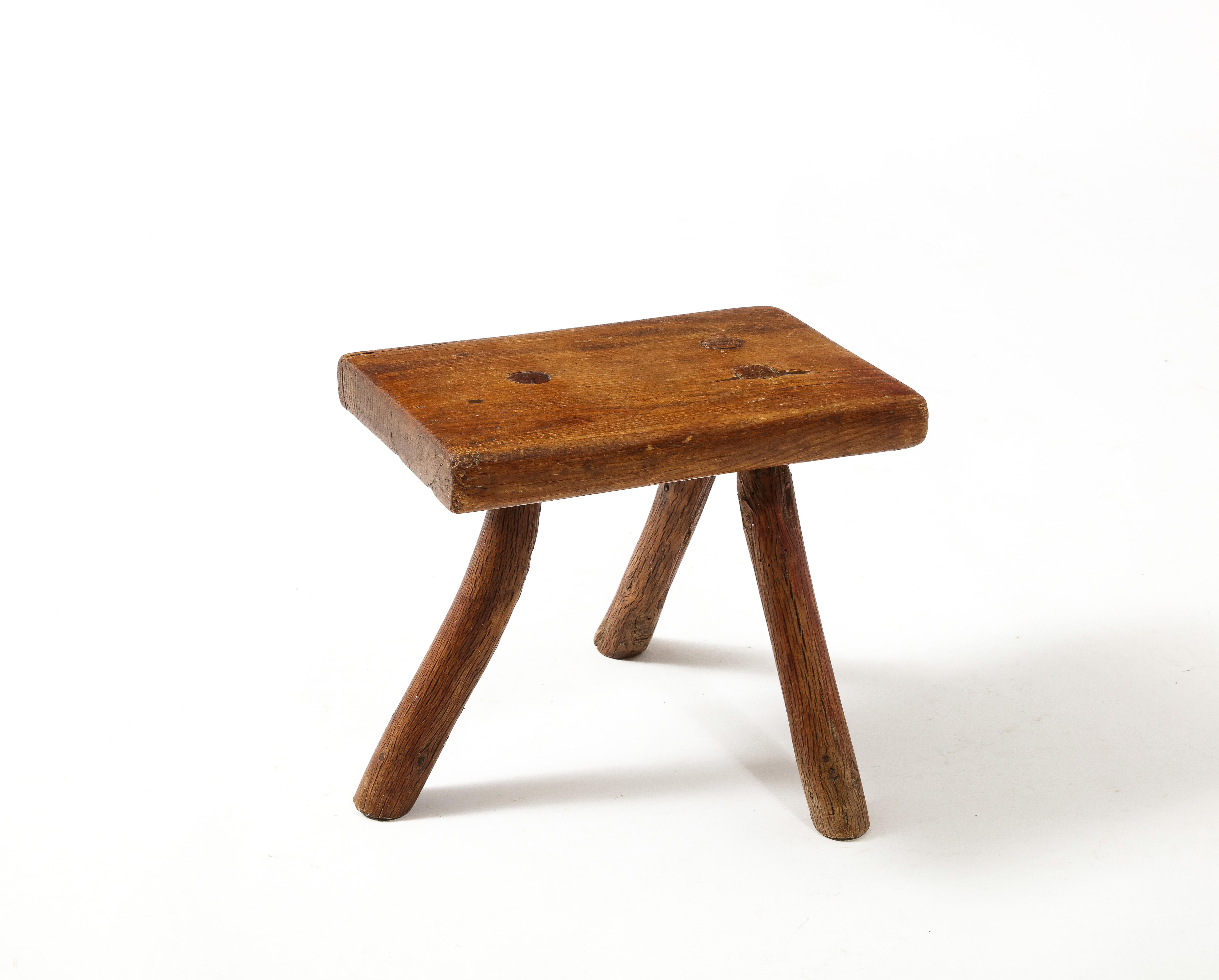 French Rustic Tripod Stool, France 1940's
