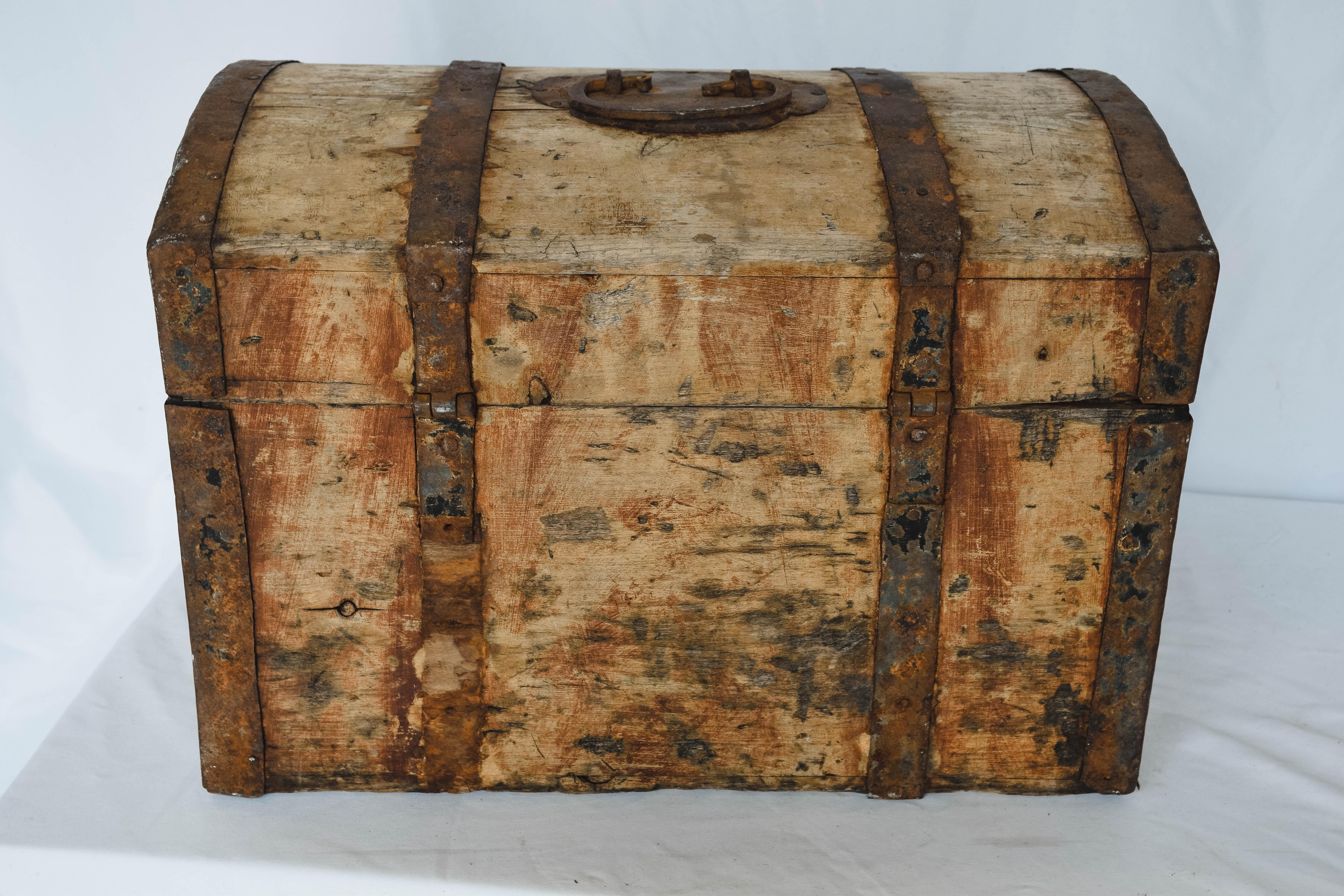 French Rustic Trunk with Metal Strapping