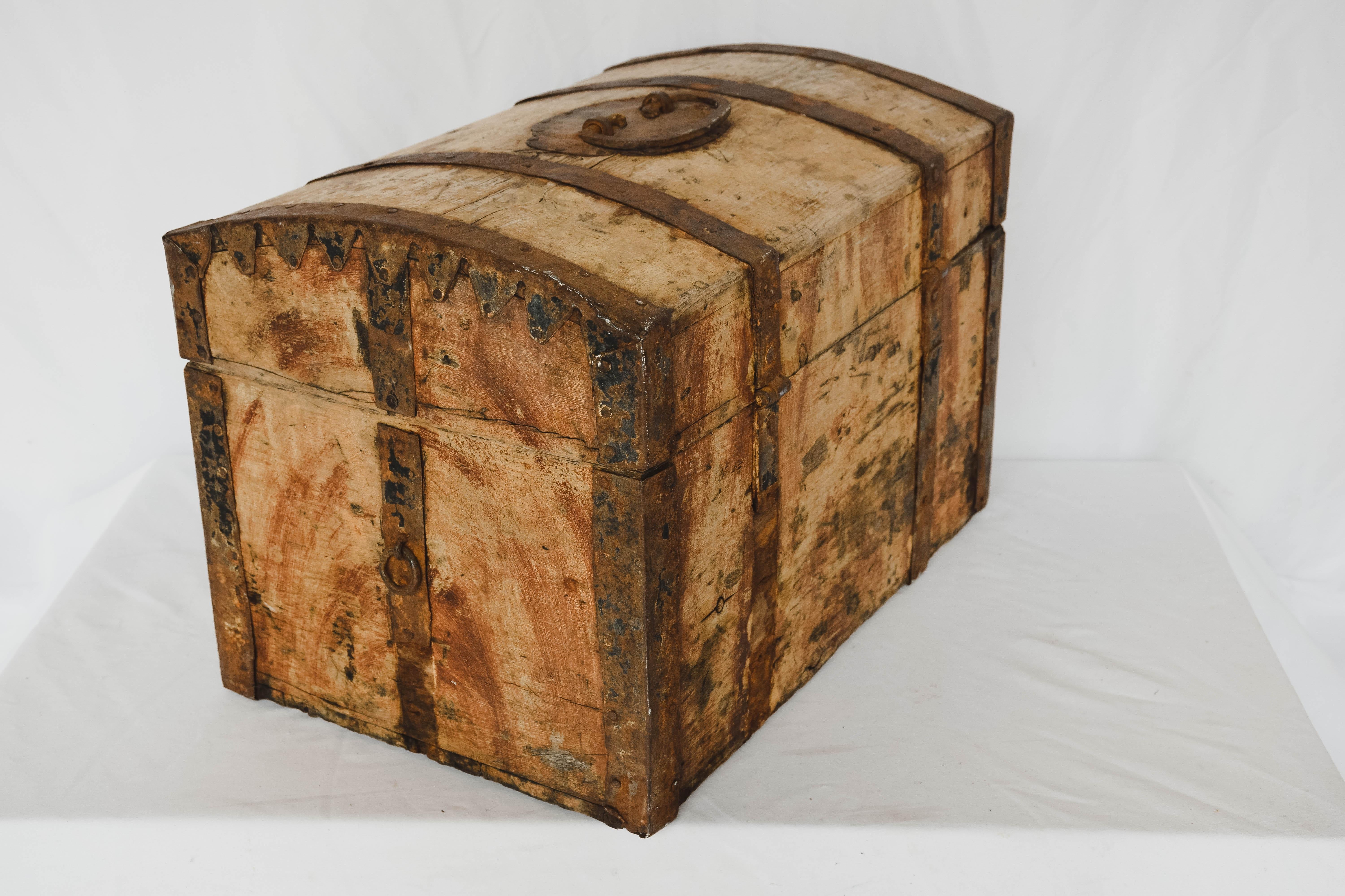 20th Century Rustic Trunk with Metal Strapping
