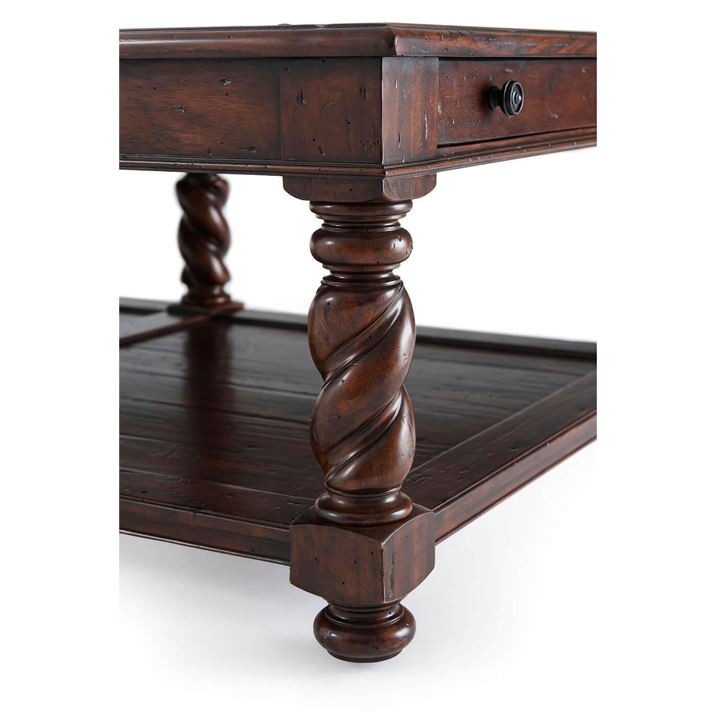 Contemporary Rustic Turned Leg Cocktail Table For Sale