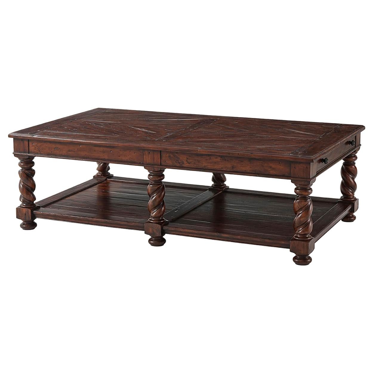 Rustic Turned Leg Cocktail Table For Sale