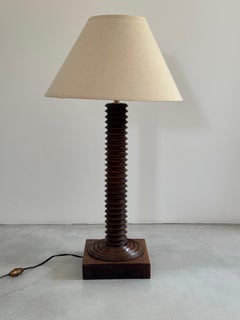 Rustic Turned Wood Column Lamp Attributed to Charles Dudouyt, France, Circa 1940