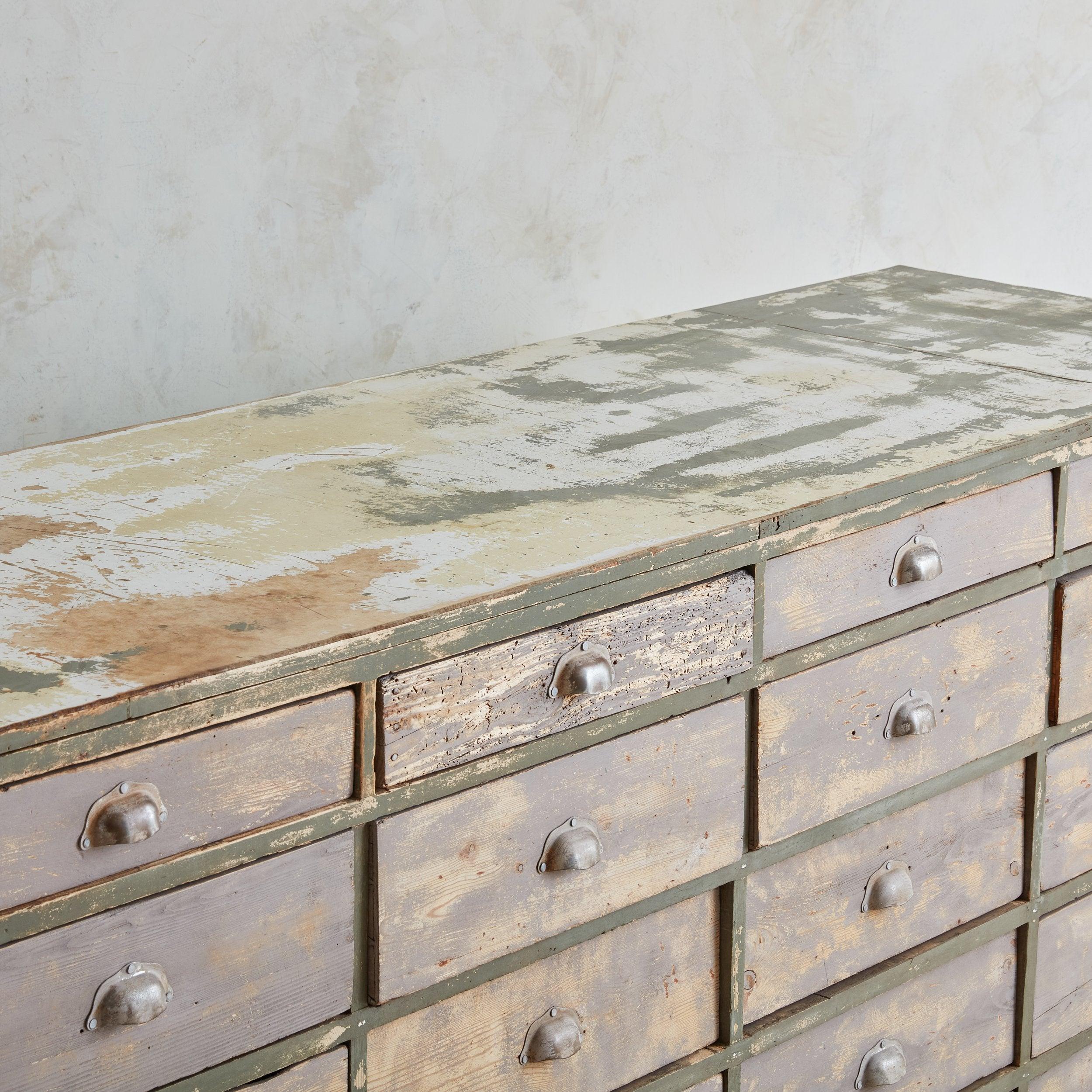Rustic Turquoise + Beige Wood Chest of Drawers, 20th Century 7
