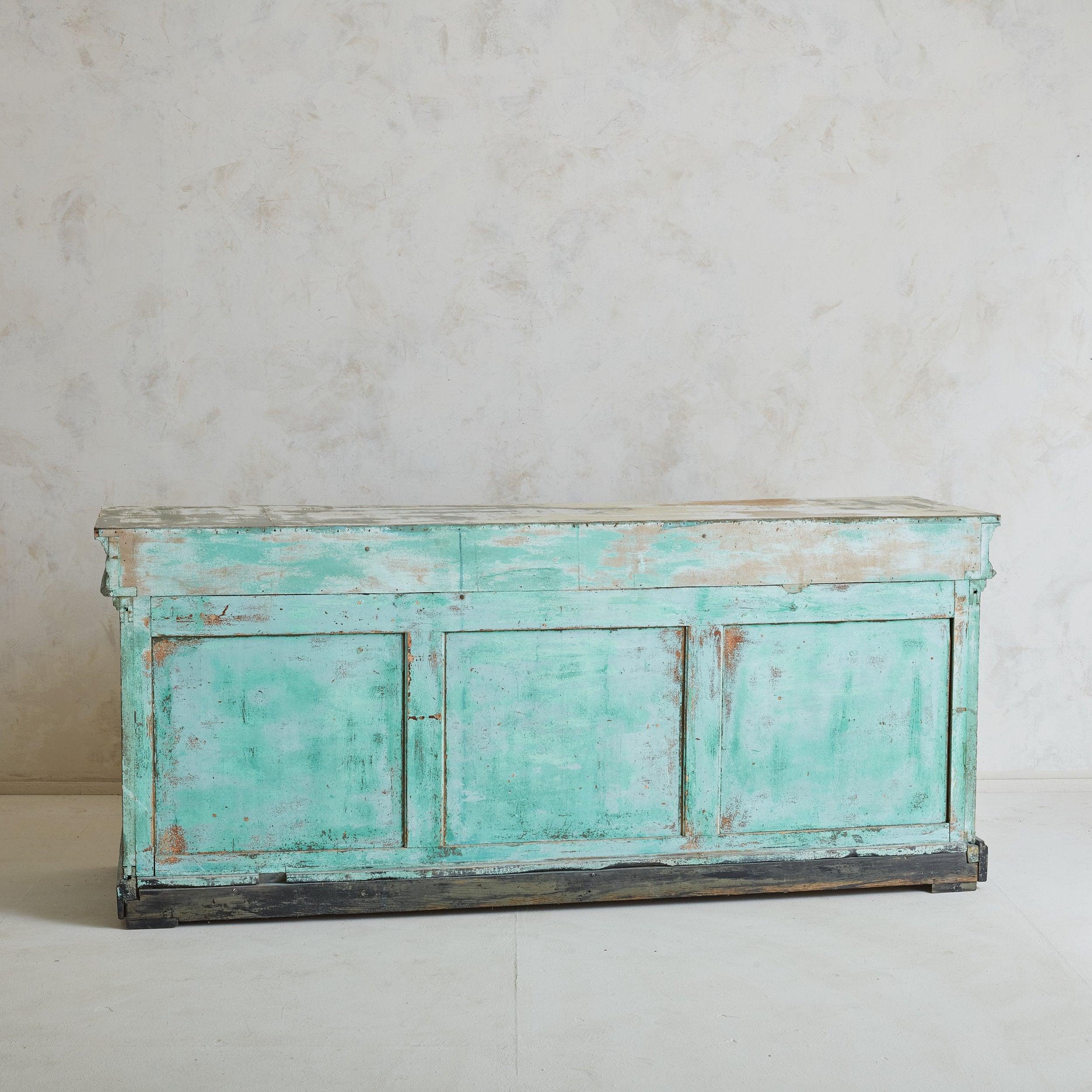 Rustic Turquoise + Beige Wood Chest of Drawers, 20th Century In Good Condition In Chicago, IL