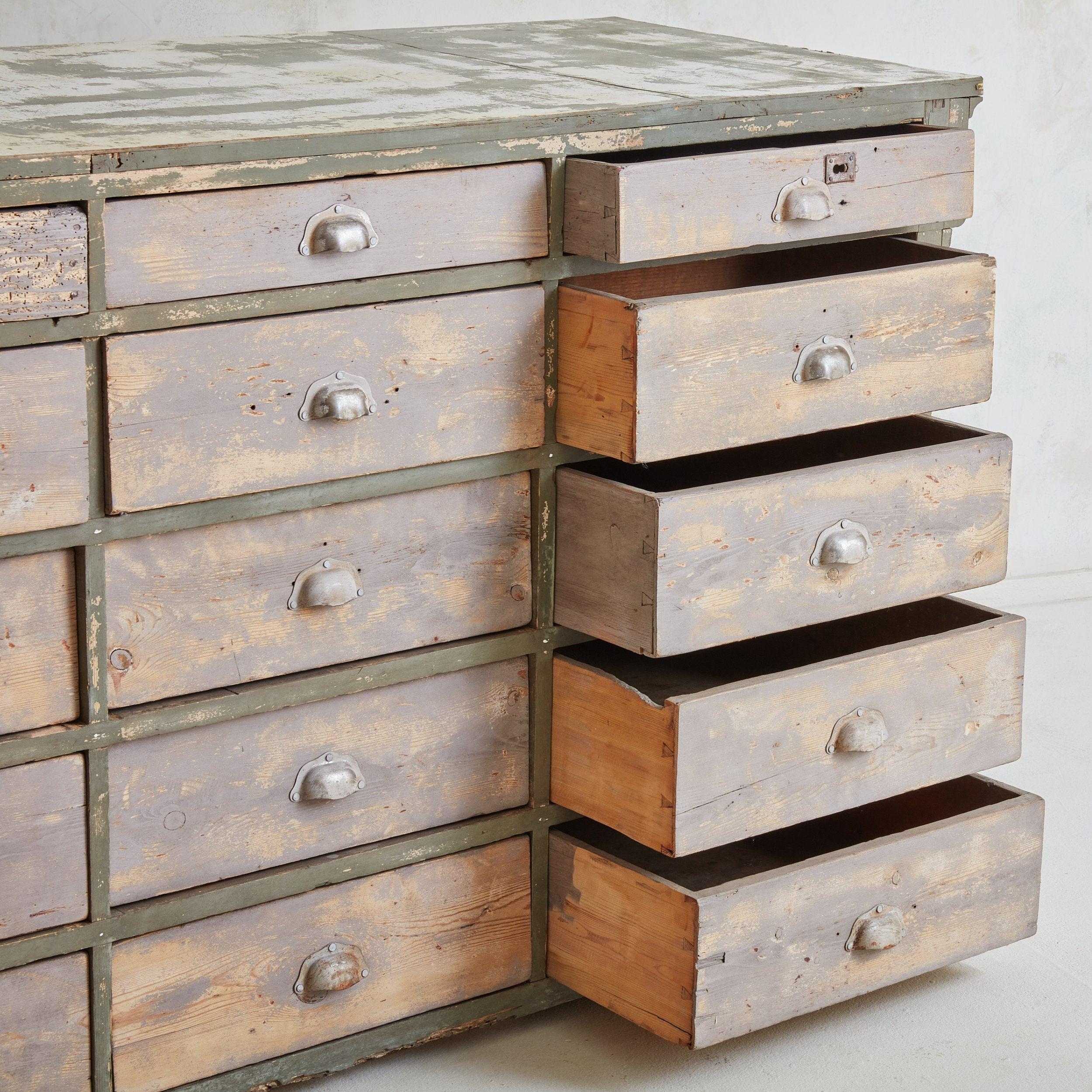 Rustic Turquoise + Beige Wood Chest of Drawers, 20th Century 3
