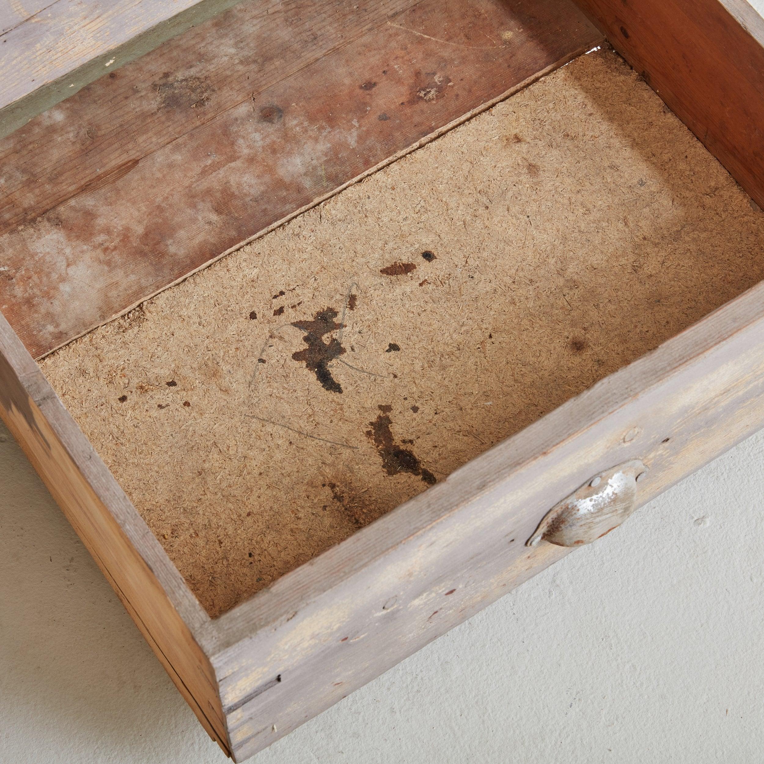 Rustic Turquoise + Beige Wood Chest of Drawers, 20th Century 4