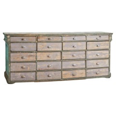Rustic Turquoise + Beige Wood Chest of Drawers, 20th Century