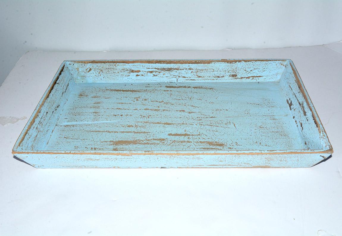 Hand-Painted Rustic Turquoise Painted Provincial Style Chinese Tea Tray