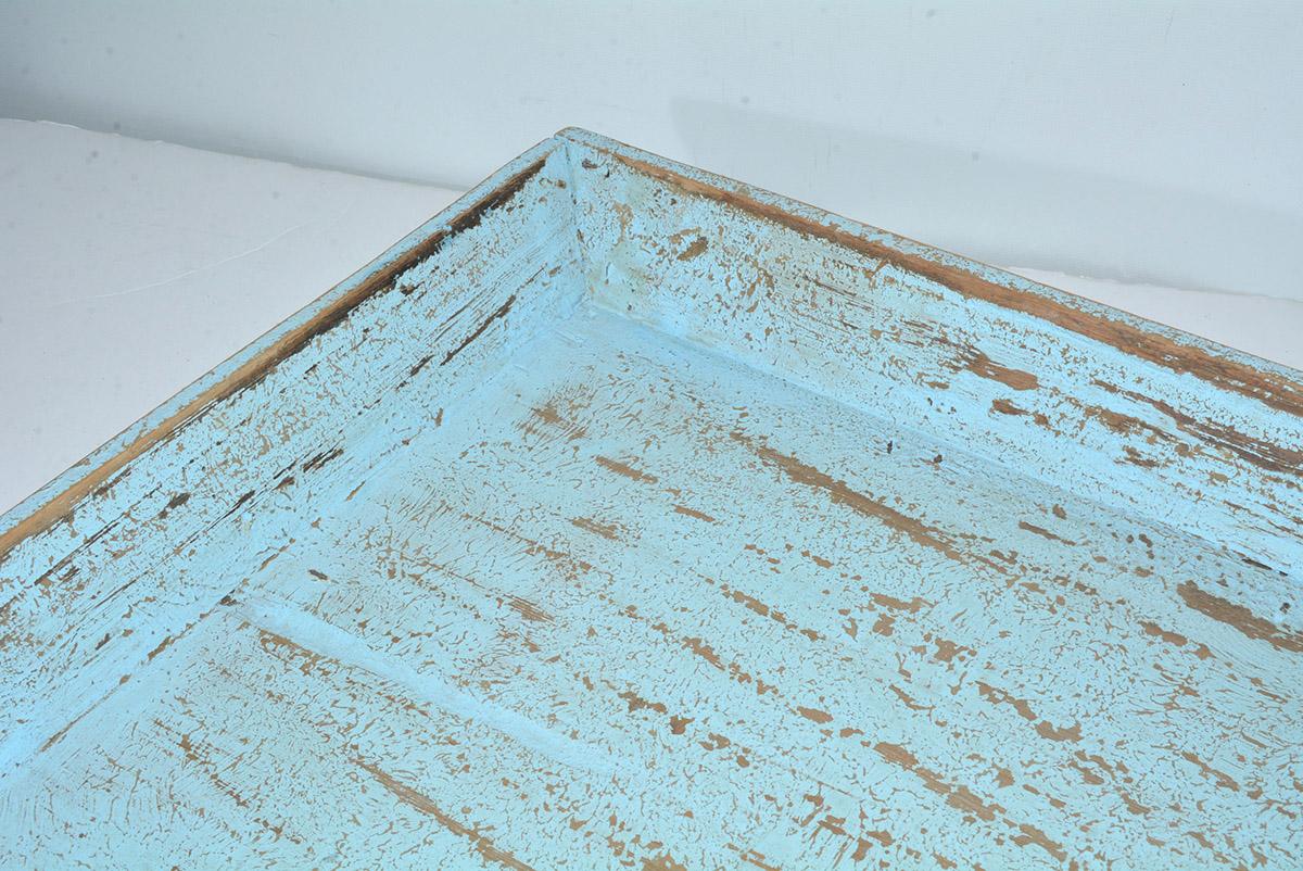 20th Century Rustic Turquoise Painted Provincial Style Chinese Tea Tray