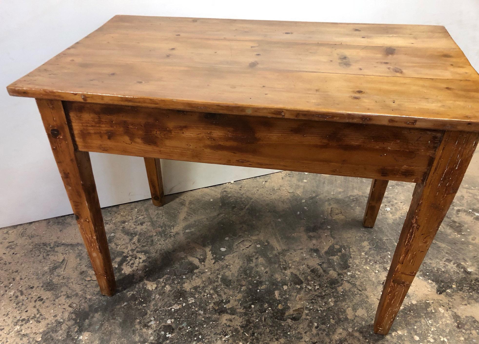 Italian Rustic Tuscan Fir Desk Table, Original from 1900, Honey Color